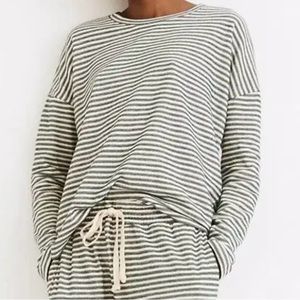 Madewell Women's Striped Saunter Lounge Top in Green and White Size XS